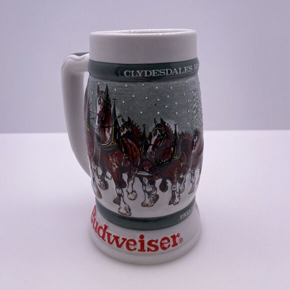 Budweiser Clydesdales 50th Anniversary 1933-1983 Holiday Beer Stein Mug Vintage - Picture 2 of 8